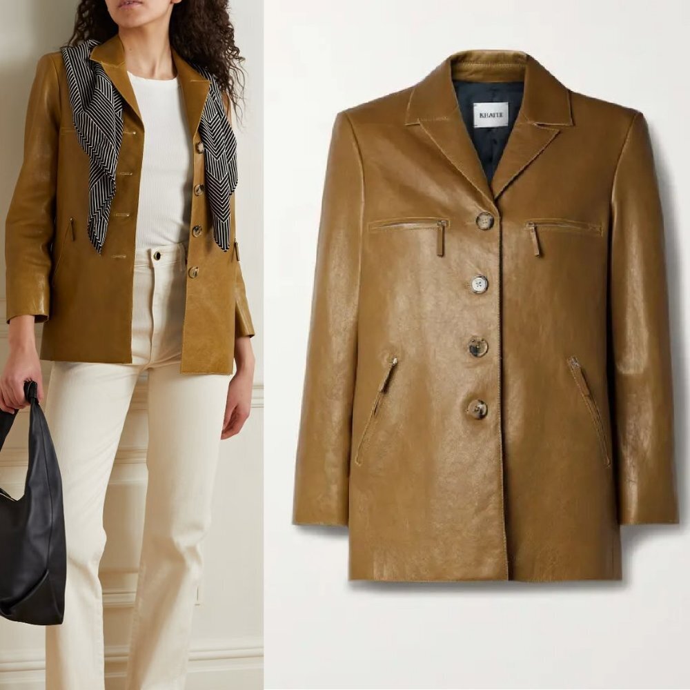 Khaite Russo Lambskin Leather Jacket in Tan 4